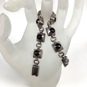 Vtg Taxco Sterling Silver 925 Mexico Round Black Onyx Bracelet 8”L MCM